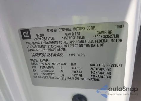 2008 GMC Acadia Slt-2 from USA, damaged, VIN 1GKER33708J169435